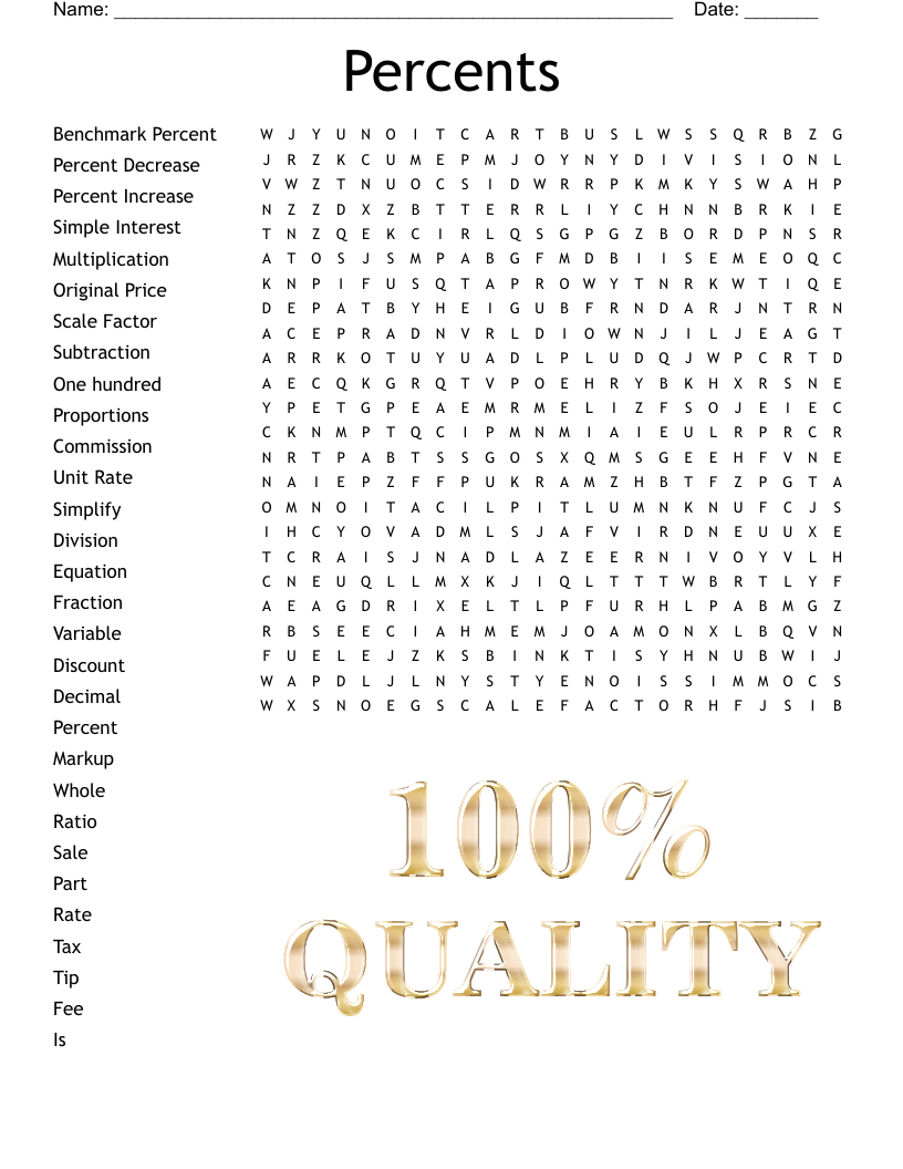 Percents Word Search
