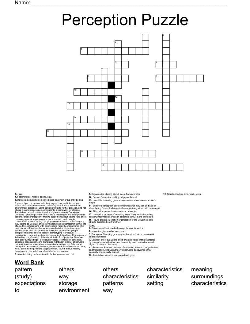 Perception Puzzle Crossword