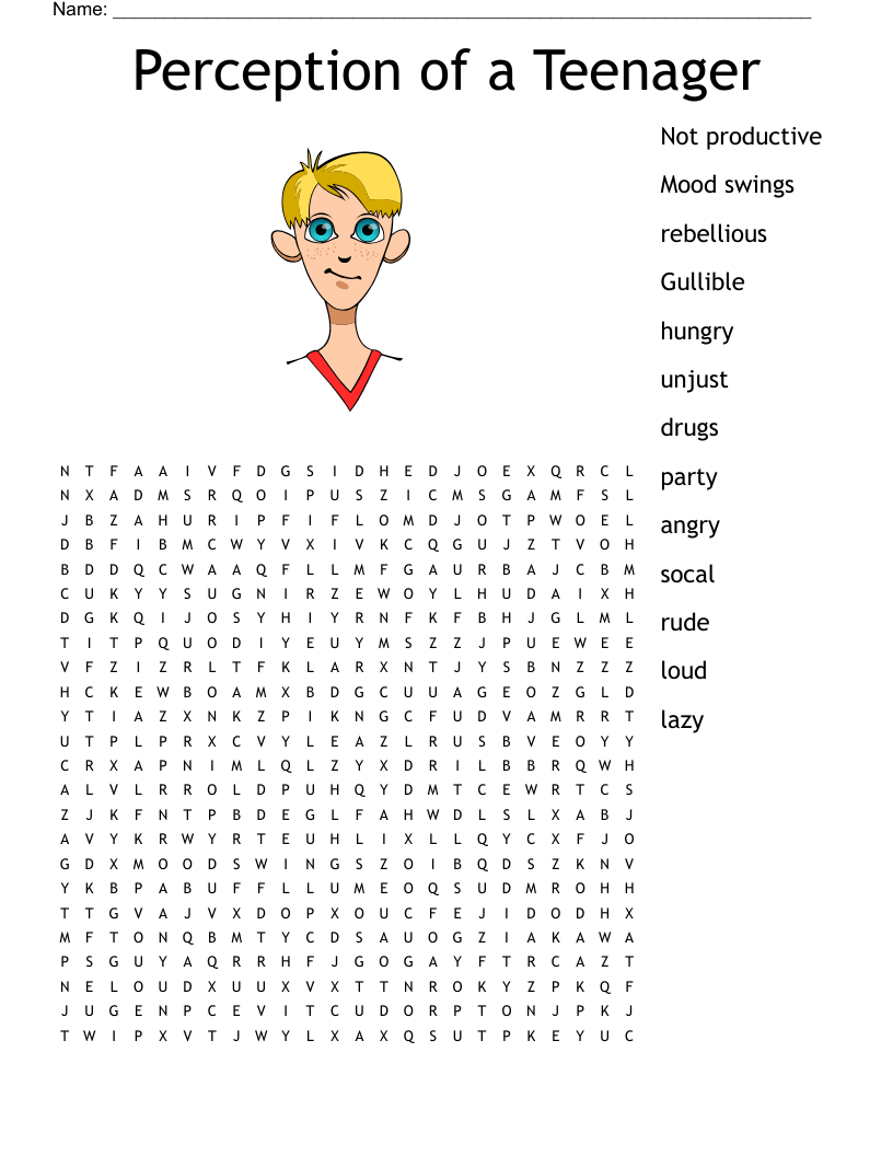 Perception of a Teenager Word Search