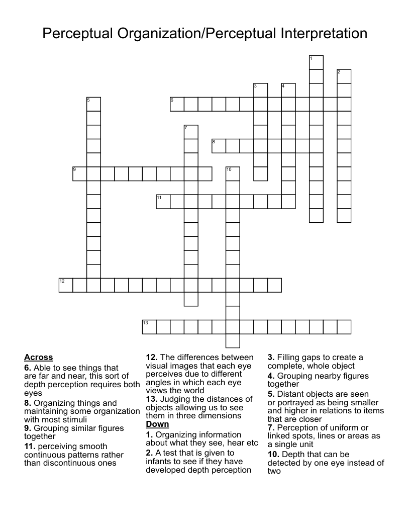 Perceptual Organization/Perceptual Interpretation Crossword