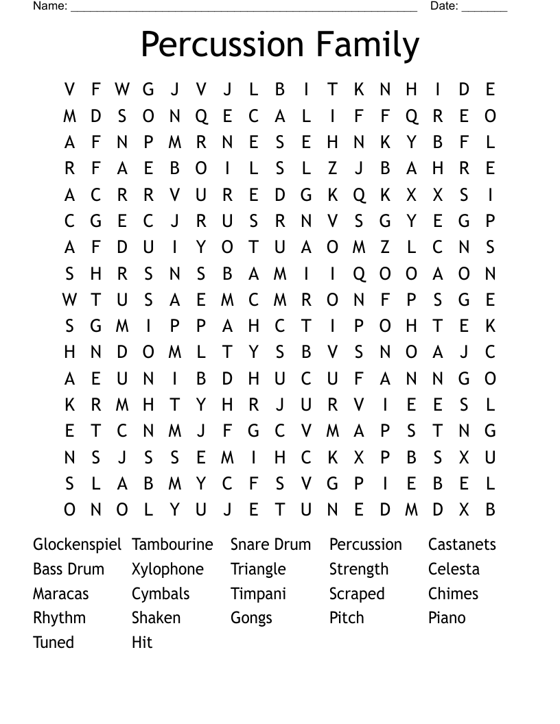 Percussion Family Word Search