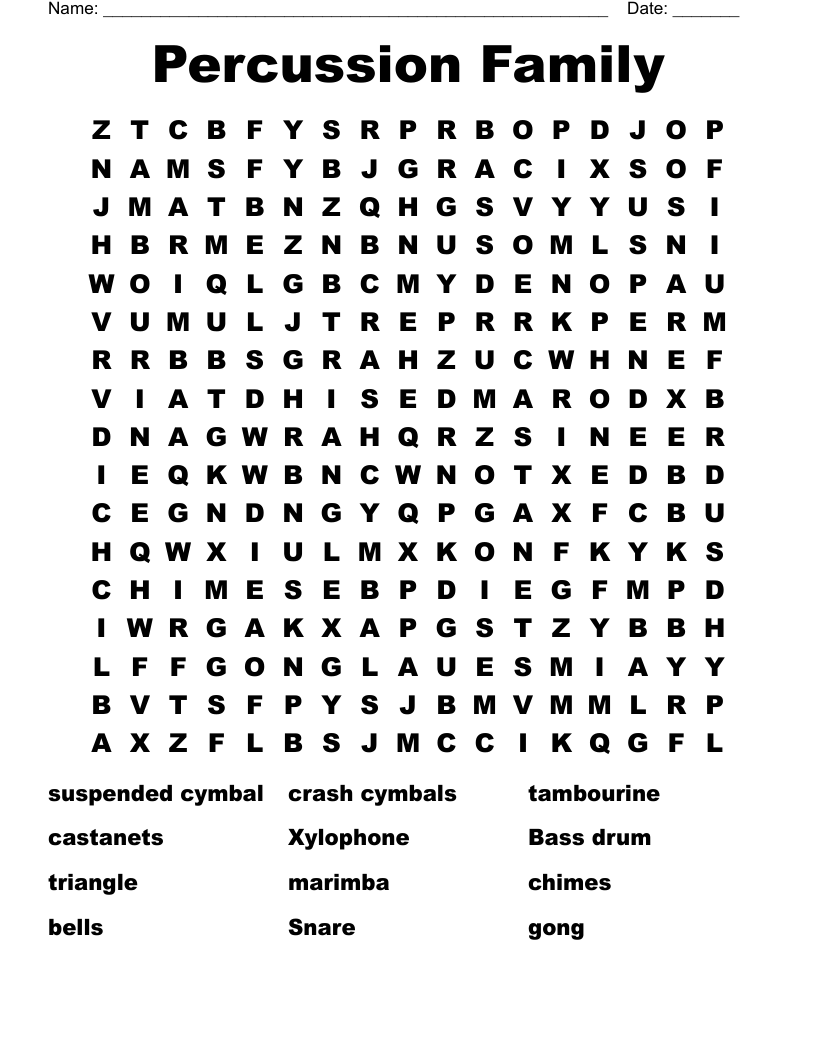 Percussion Family Word Search