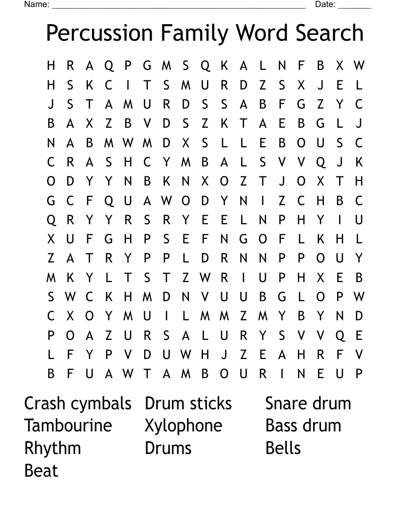 Percussion Family  Word Search