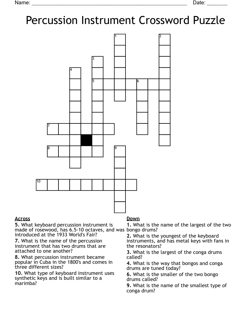 Percussion Instrument Crossword Puzzle