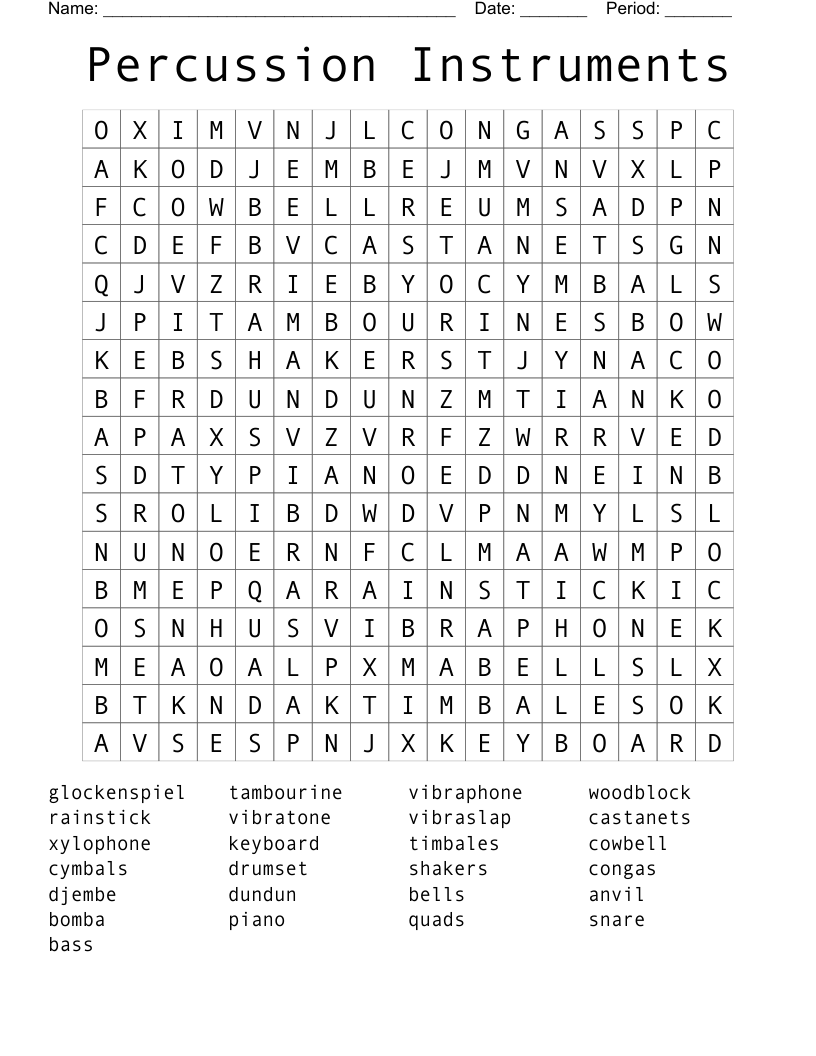 Percussion Instruments Word Search