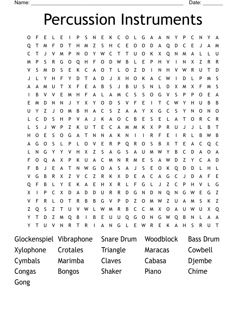 Percussion Instruments Word Search