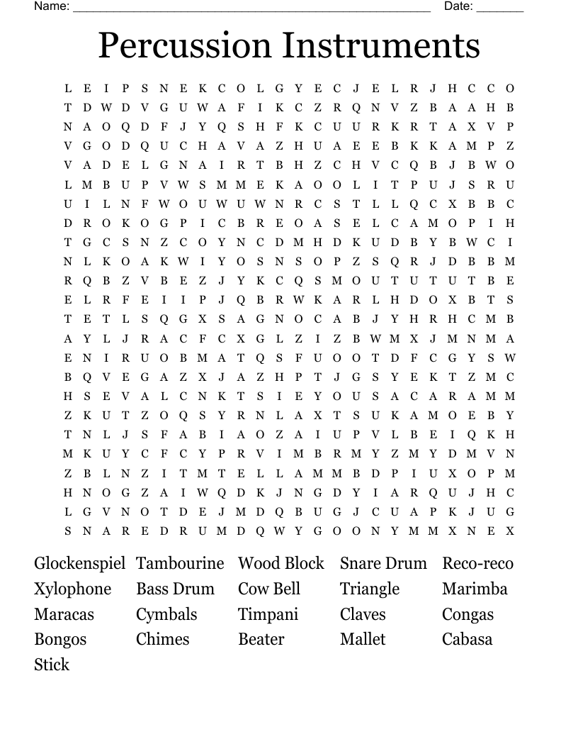 Percussion Instruments Word Search