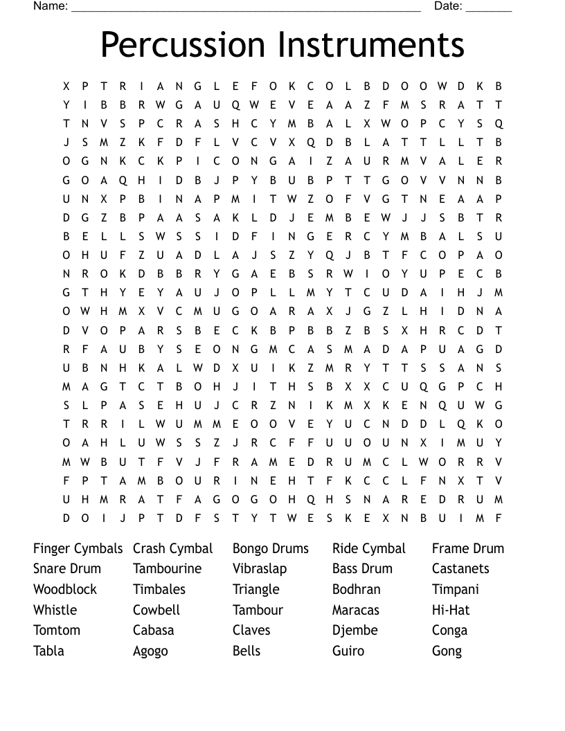 Percussion Instruments Word Search