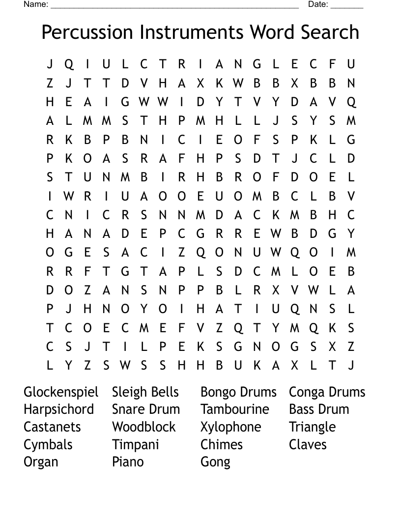 Percussion Instruments Word Search