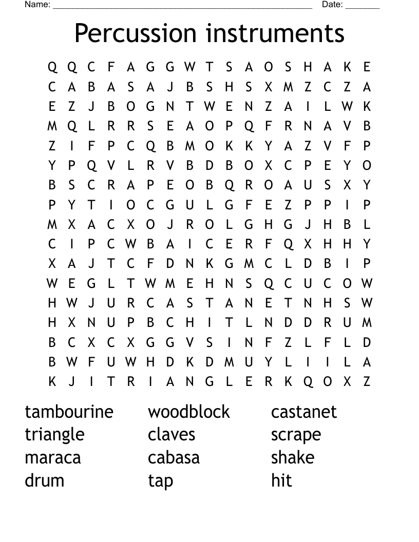 Percussion instruments Word Search