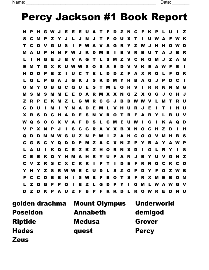 Percy Jackson #1 Book Report Word Search