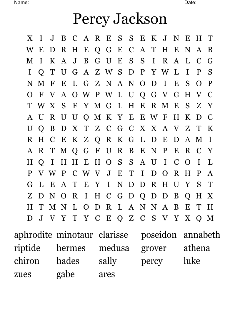 Percy Jackson Word Search