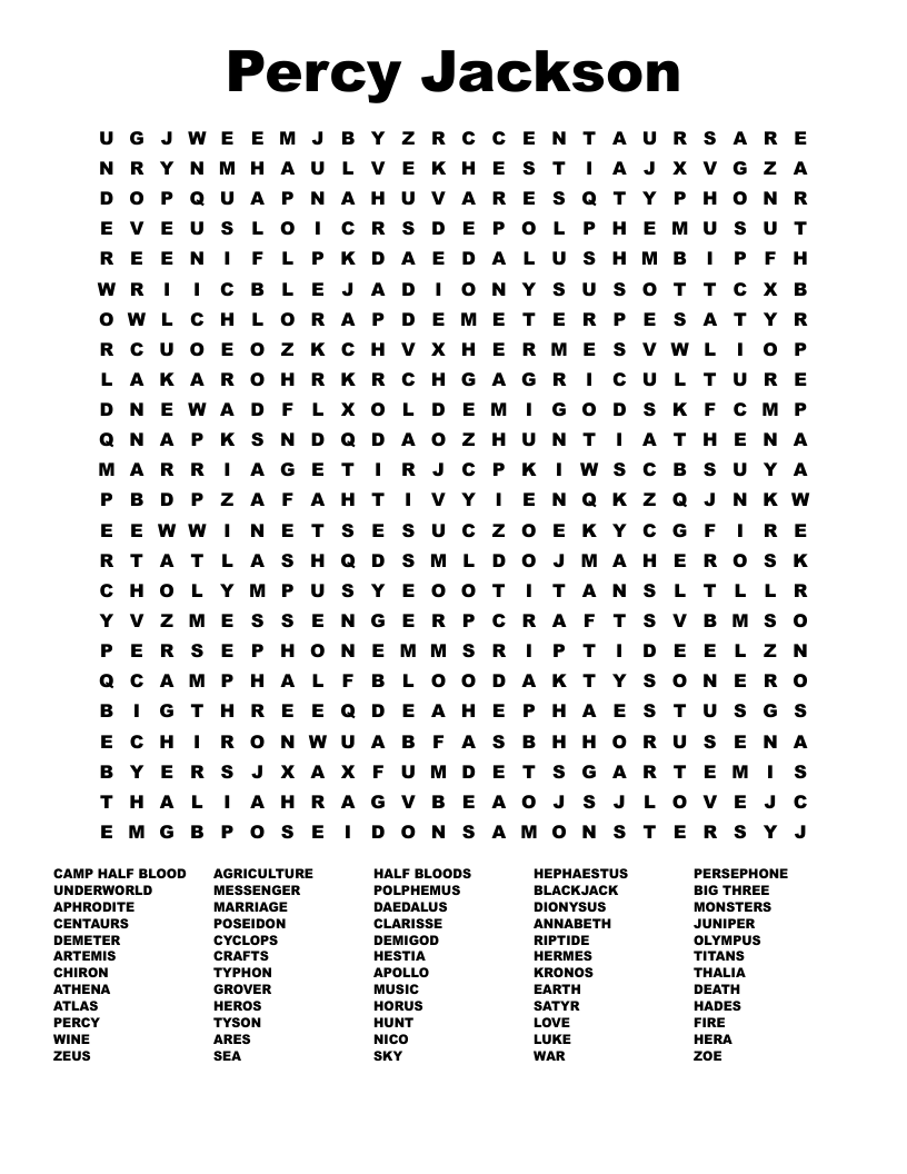 Percy Jackson Word Search