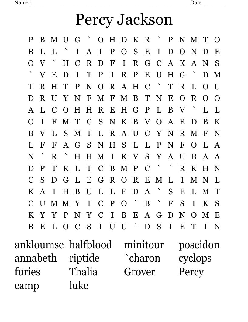 Percy Jackson Word Search