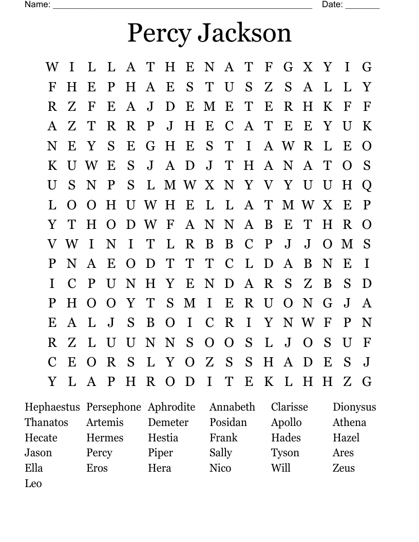 Percy Jackson Word Search