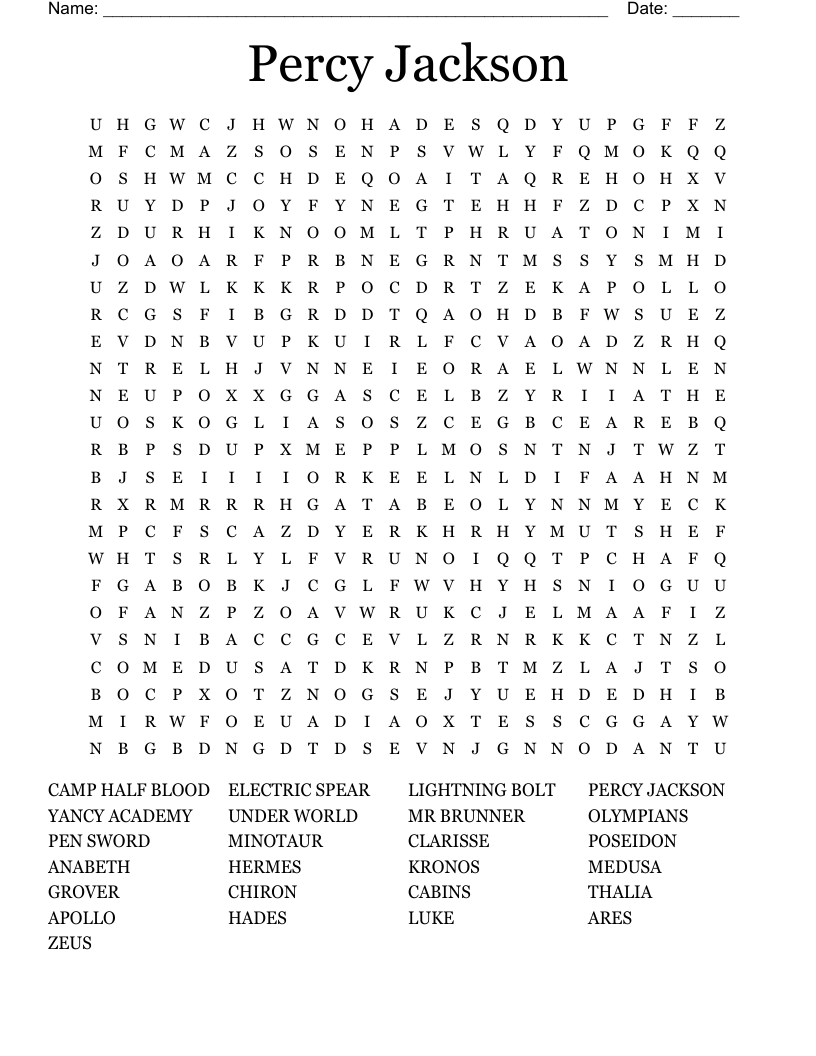 Percy Jackson Word Search