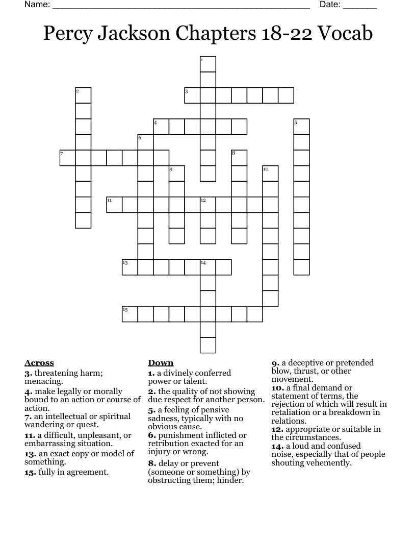 Percy Jackson Chapters 18-22 Vocab Crossword