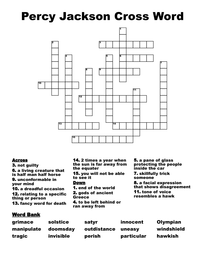Percy Jackson Cross Word
