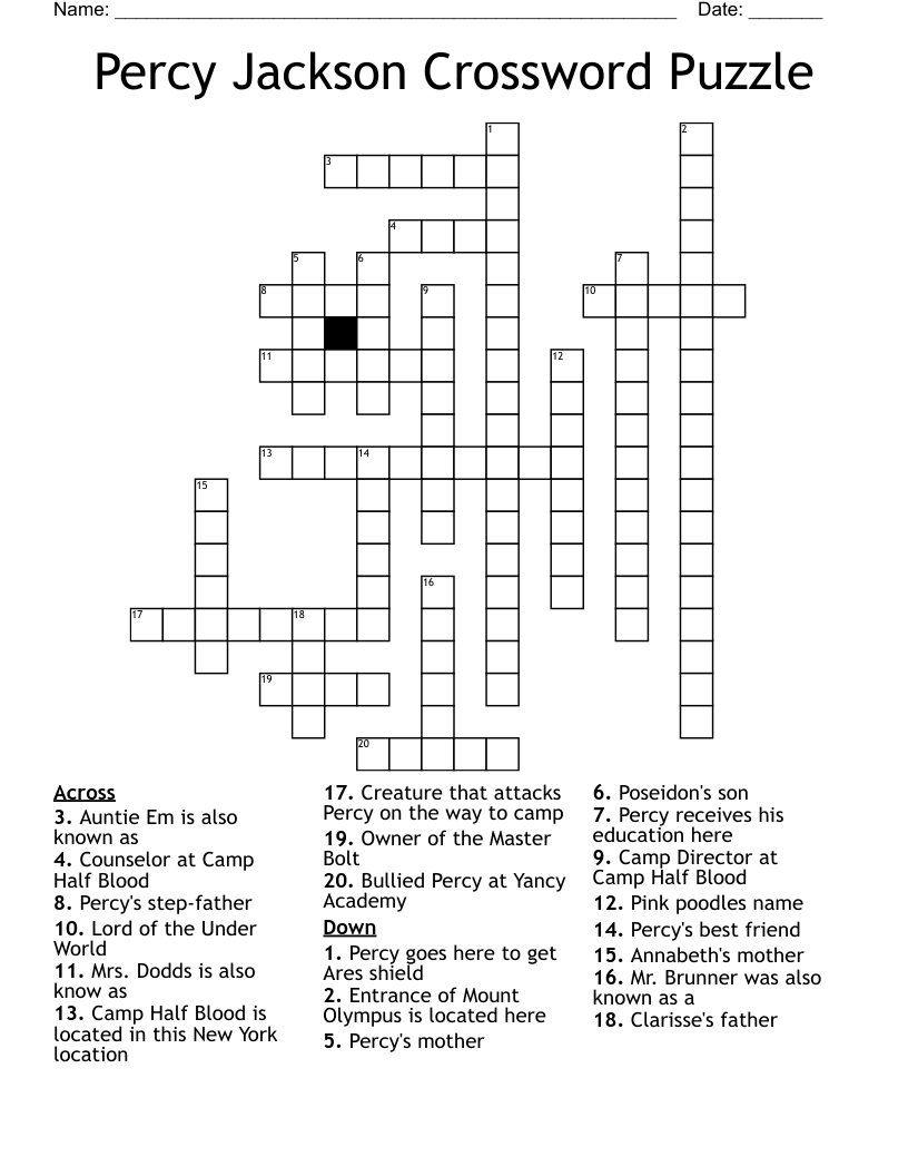 Percy Jackson Crossword Puzzle