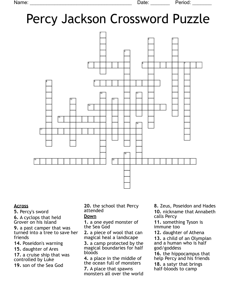 Percy Jackson Crossword Puzzle 