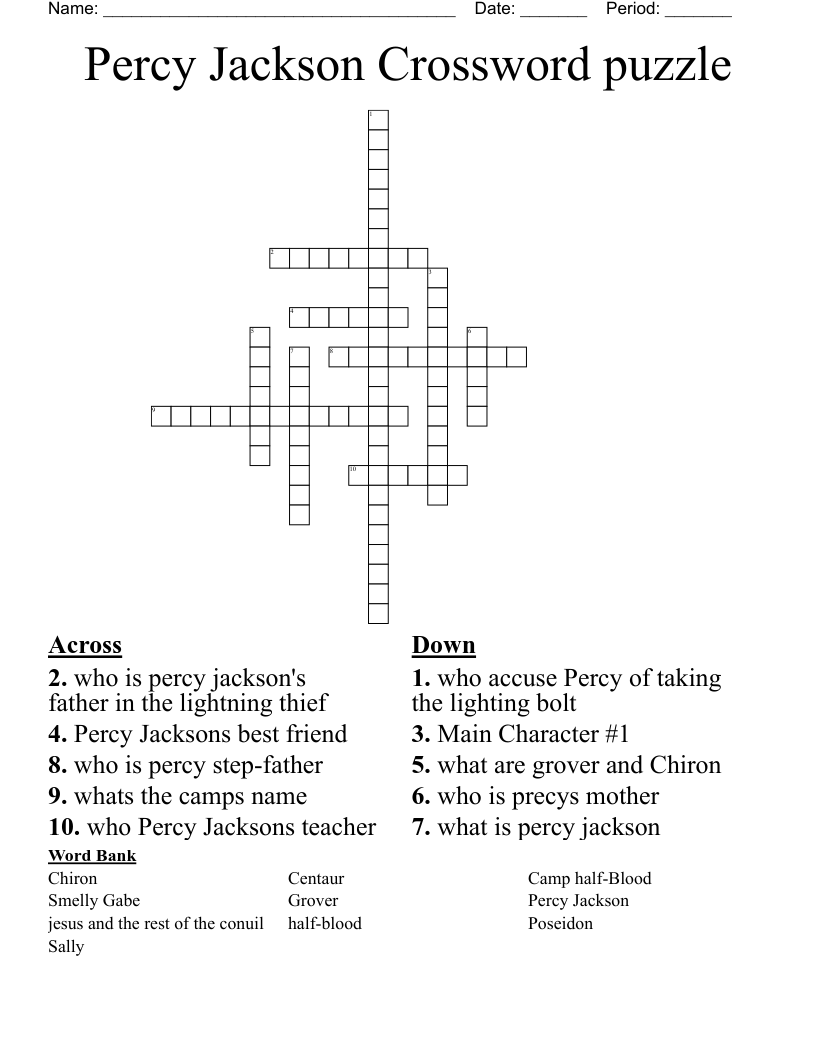 Percy Jackson Crossword puzzle