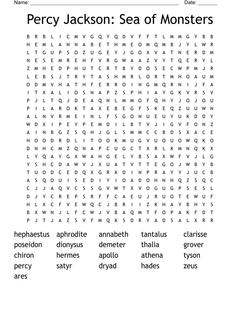 Percy Jackson: Sea of Monsters  Word Search
