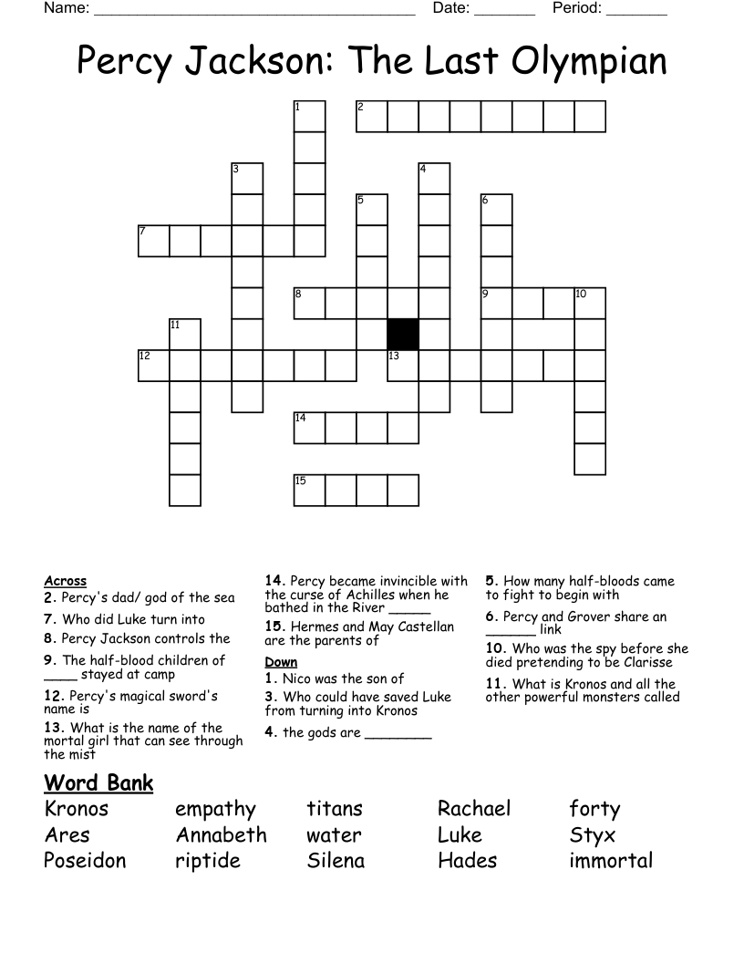 Percy Jackson: The Last Olympian Crossword