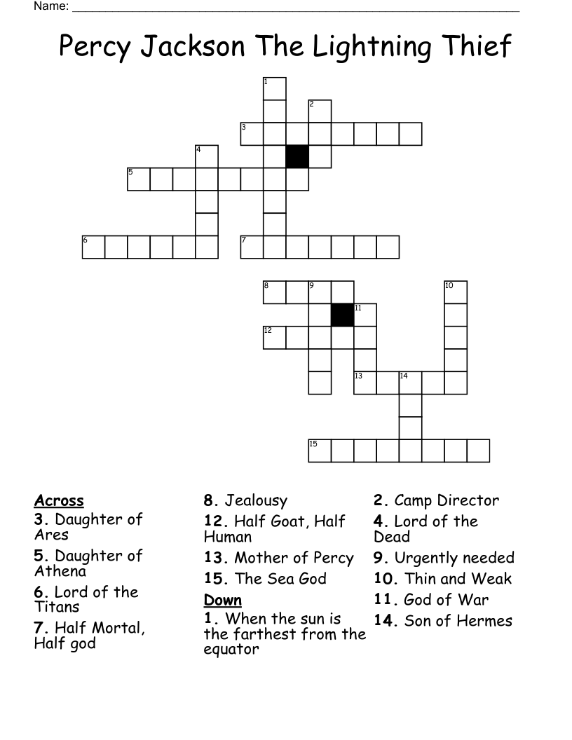 Percy Jackson The Lightning Thief Crossword
