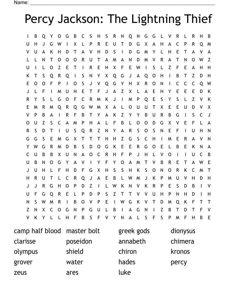 Percy Jackson: The Lightning Thief Word Search