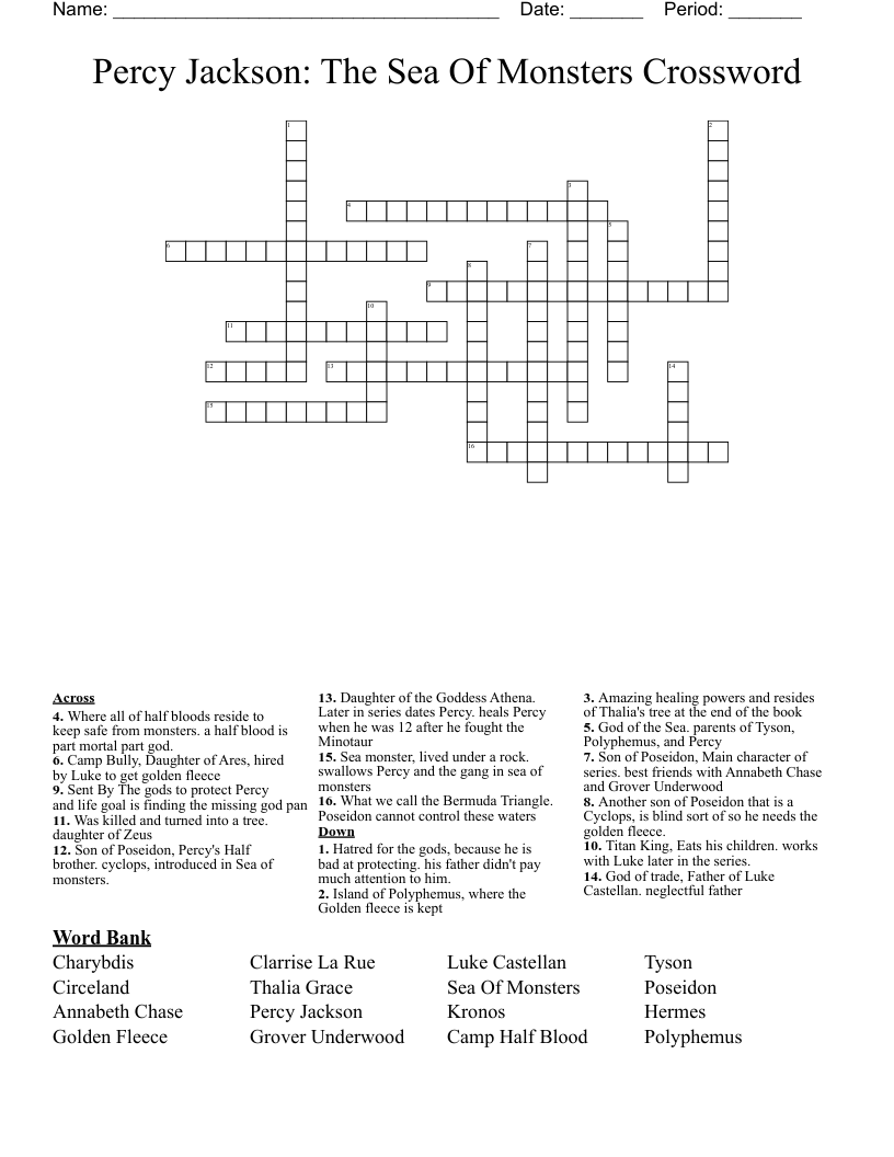 Percy Jackson: The Sea Of Monsters Crossword
