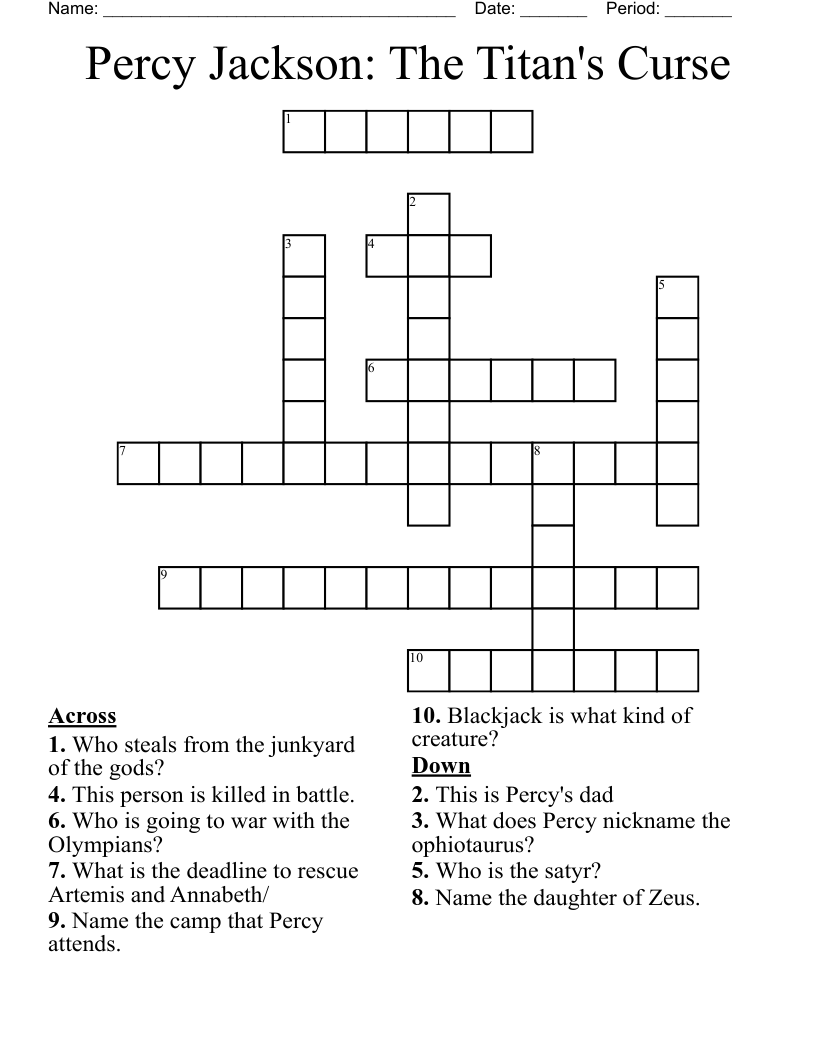 Percy Jackson: The Titan's Curse Crossword