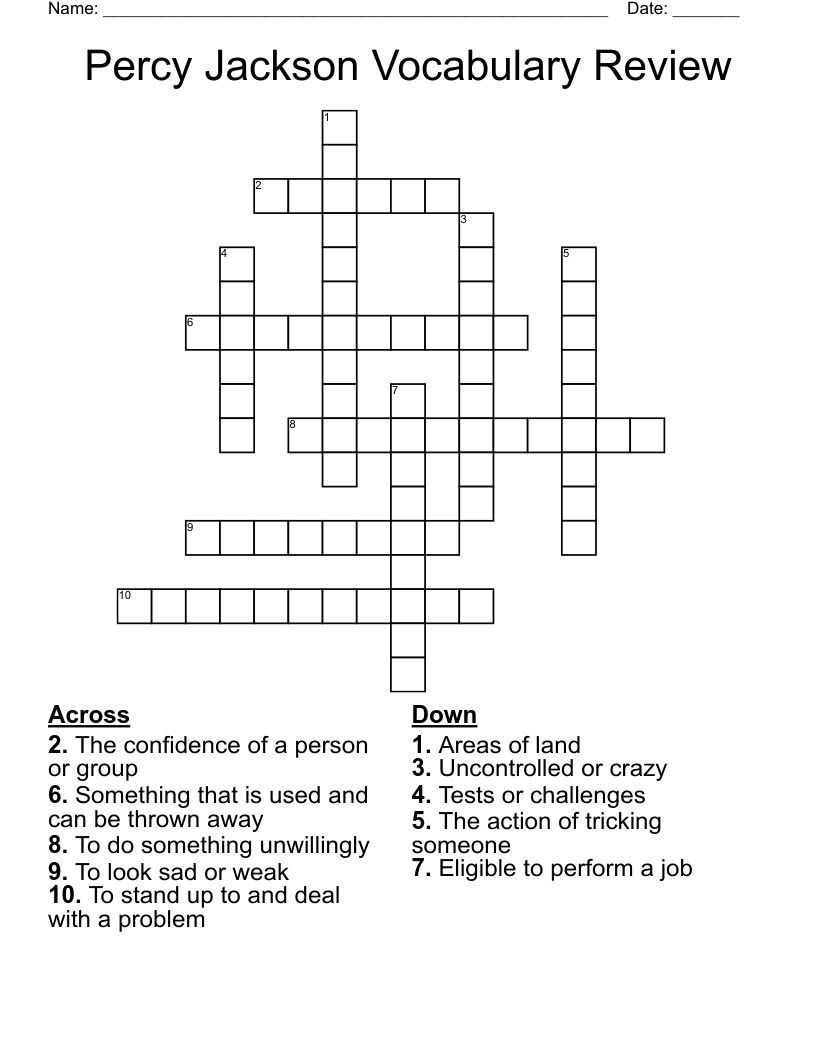 Percy Jackson Vocabulary Review Crossword