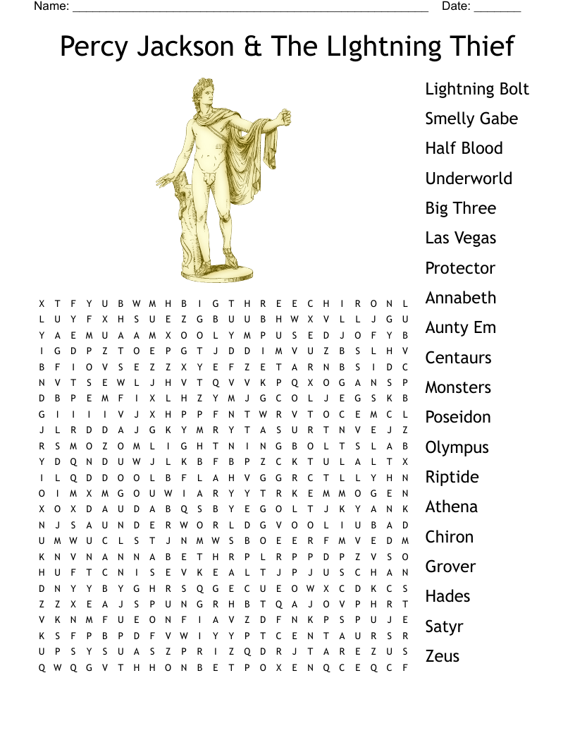 Percy Jackson & The LIghtning Thief Word Search