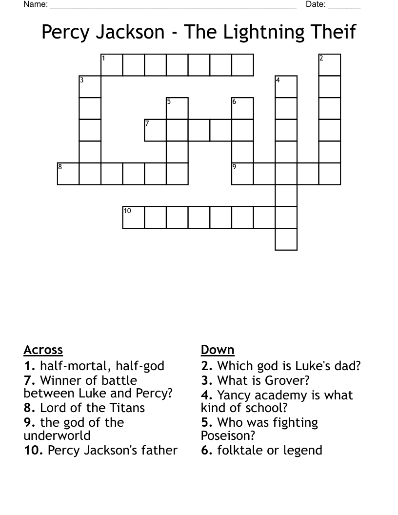 Percy Jackson - The Lightning Theif Crossword