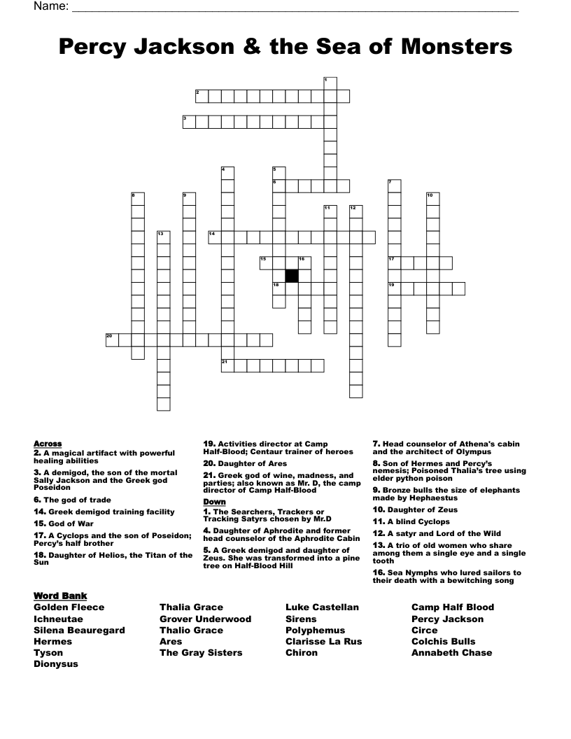Percy Jackson & the Sea of Monsters Crossword