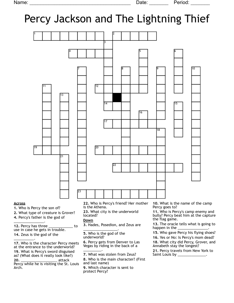 Percy Jackson and The Lightning Thief Crossword