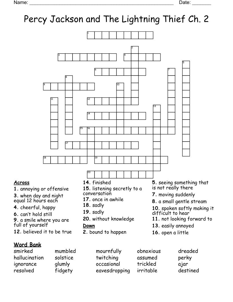 Percy Jackson and The Lightning Thief Ch. 2 Crossword