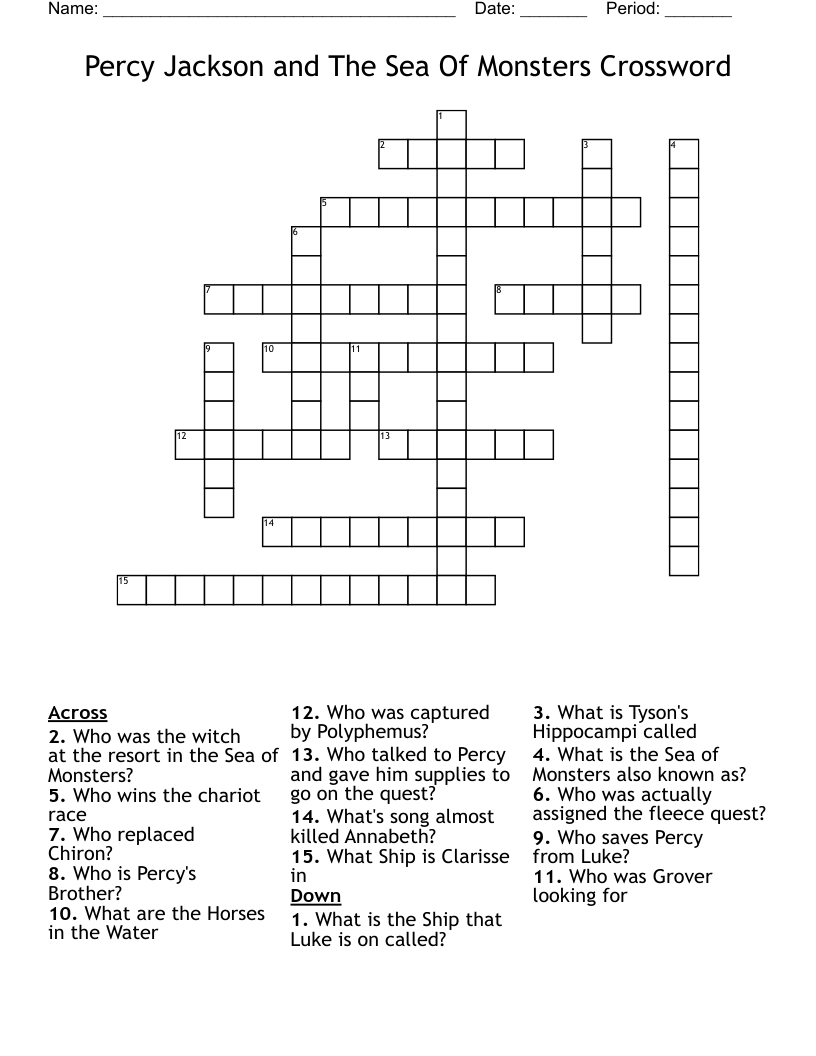 Percy Jackson and The Sea Of Monsters Crossword