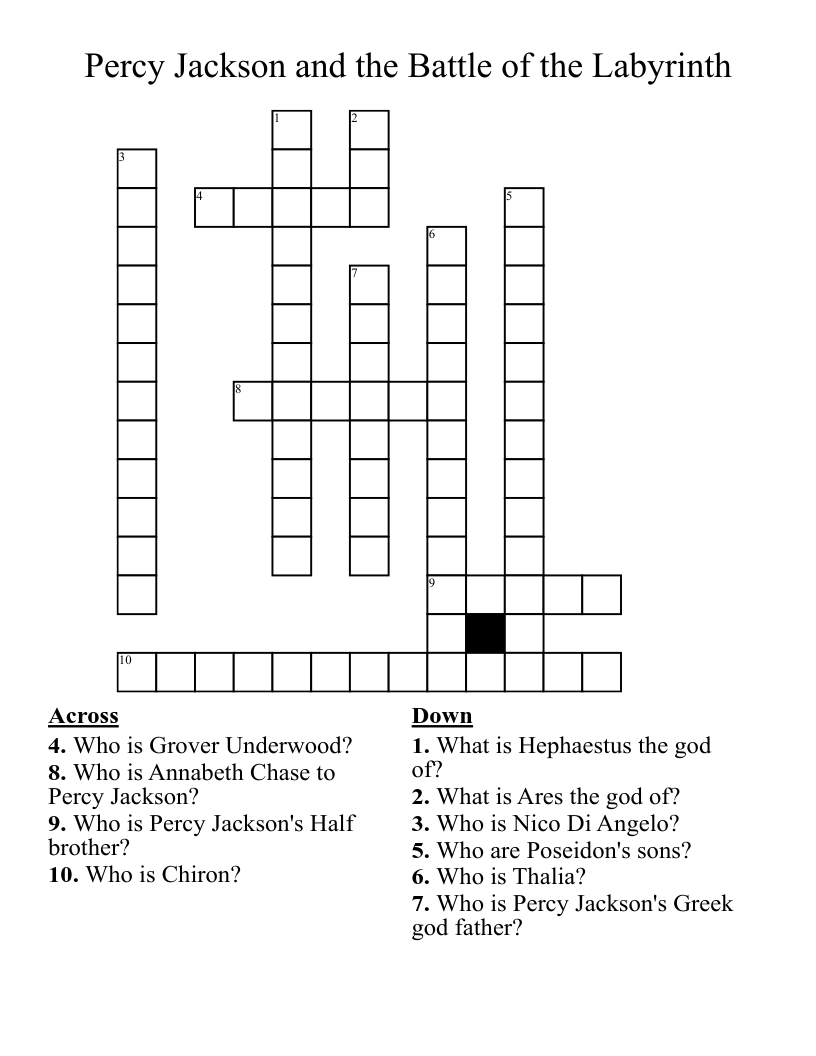 Percy Jackson and the Battle of the Labyrinth Crossword