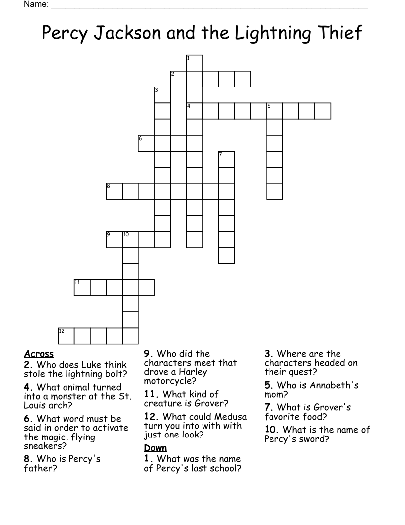 Percy Jackson and the Lightning Thief Crossword