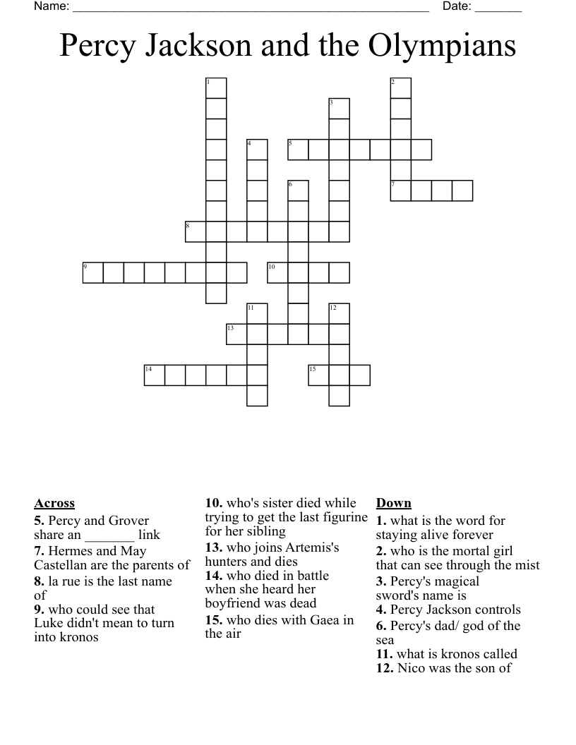 Percy Jackson and the Olympians Crossword