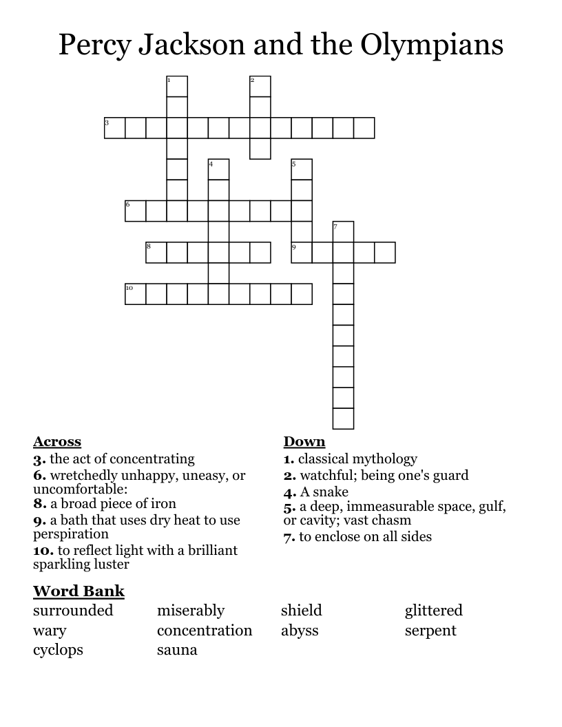 Percy Jackson and the Olympians Crossword