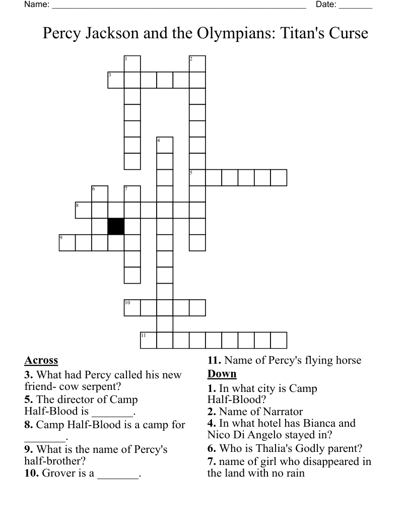 Percy Jackson and the Olympians: Titan's Curse Crossword
