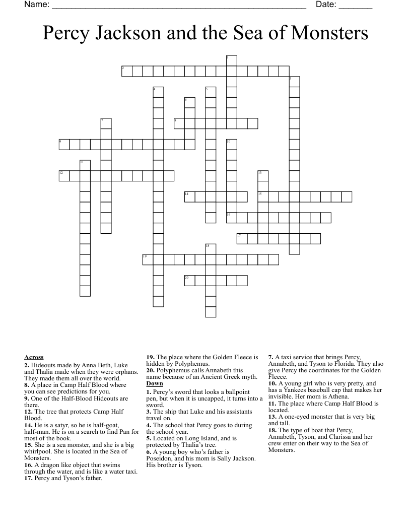 Percy Jackson and the Sea of Monsters Crossword