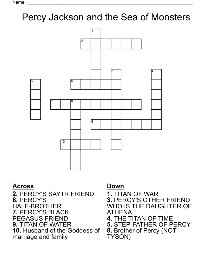 Percy Jackson and the Sea of Monsters Crossword