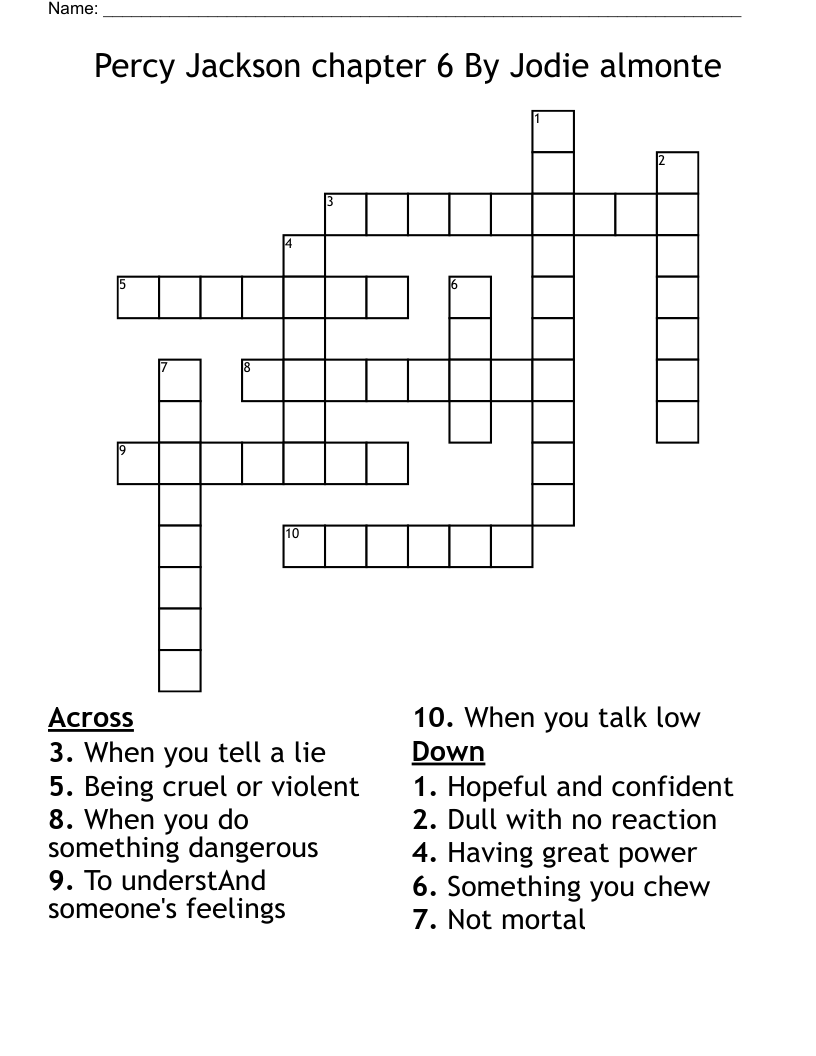 Percy Jackson chapter 6  By Jodie almonte  Crossword