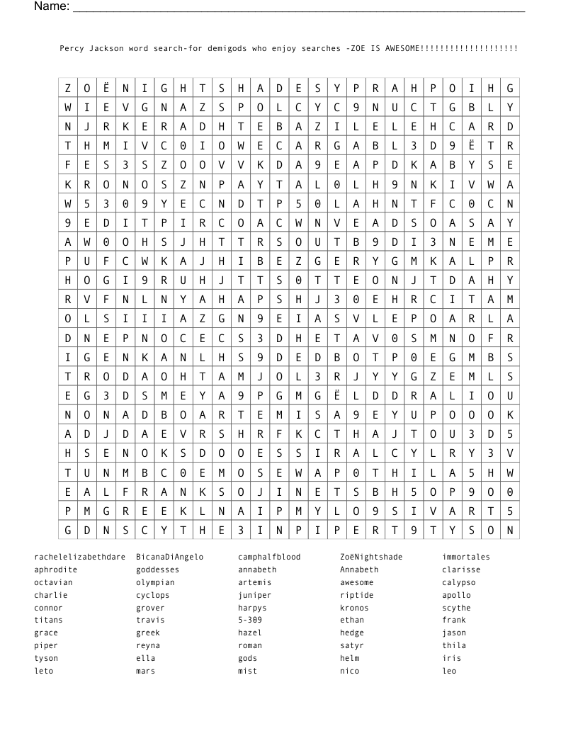 Percy Jackson word search-for demigods who enjoy searches -ZOE IS AWESOME!!!!!!!!!!!!!!!!!!!!