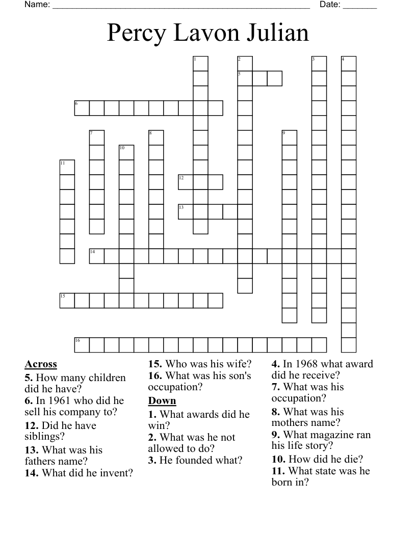 Percy Lavon Julian Crossword