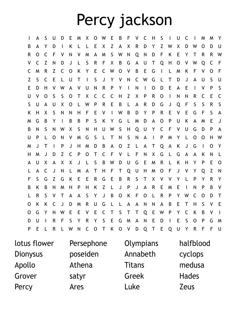 Percy jackson Word Search