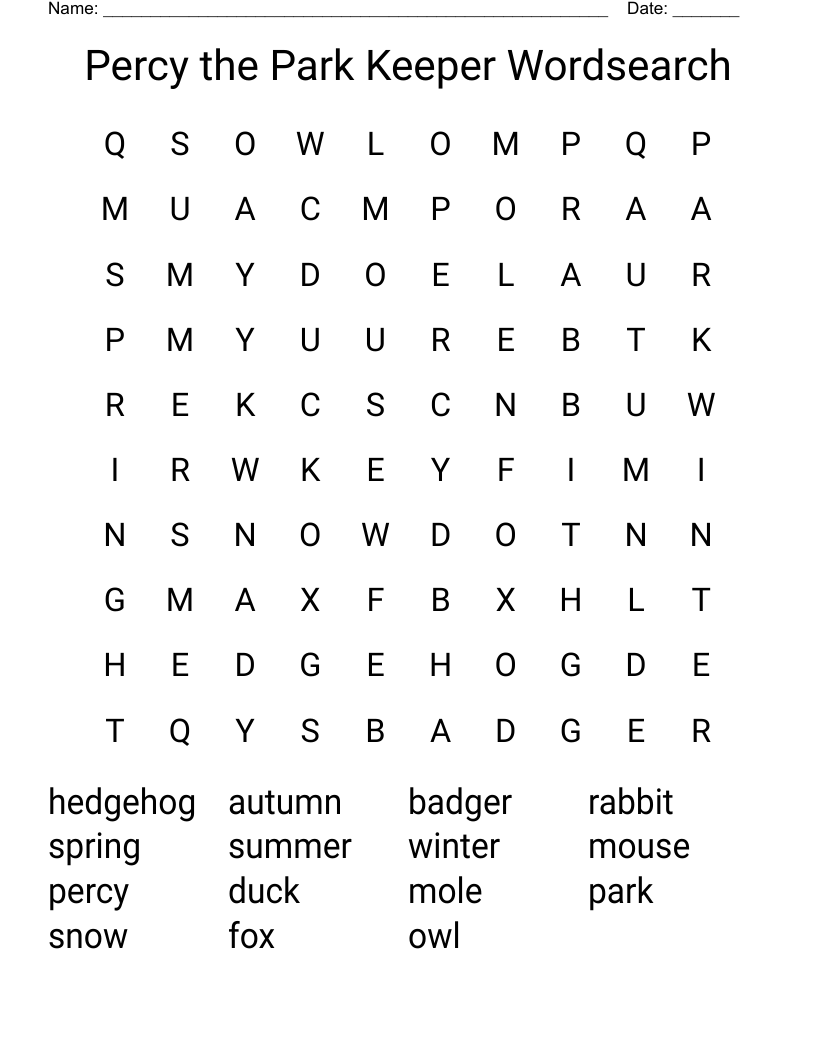 Percy the Park Keeper Wordsearch